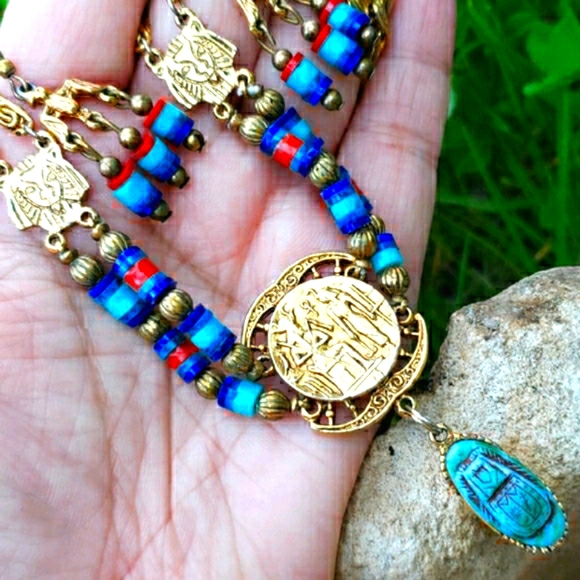 Vtg Egyptian Revival Pharoah Phoenix Necklace Set - Picture 9 of 13